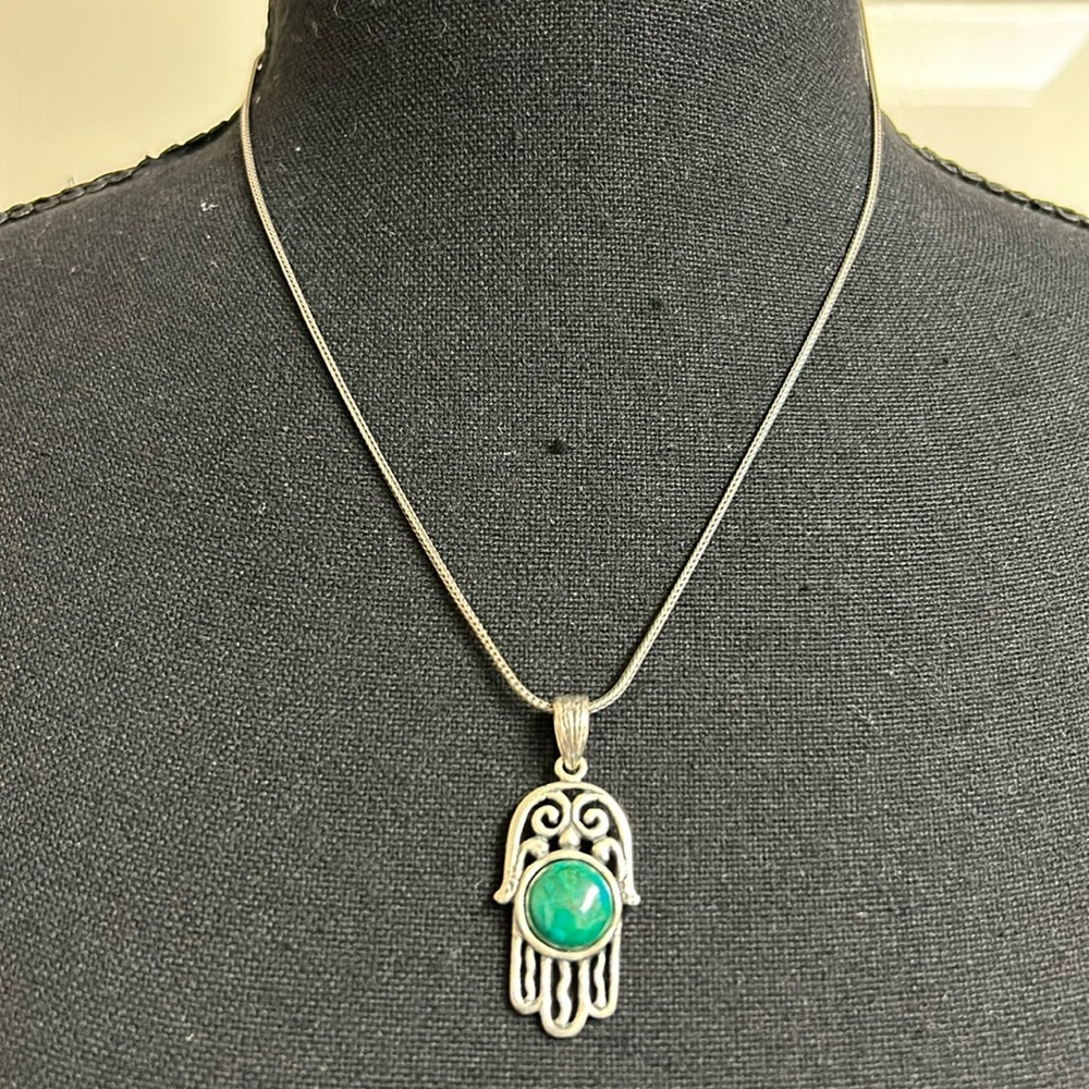 Necklace Passage to Israel 925 Silver Necklace with Green Stone, New with papers - Picture 1 of 9